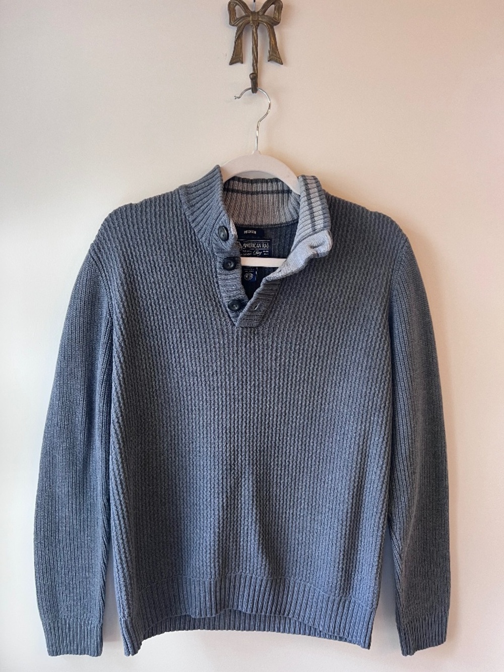 American Rag 100% Cotton Gray Henley Sweater